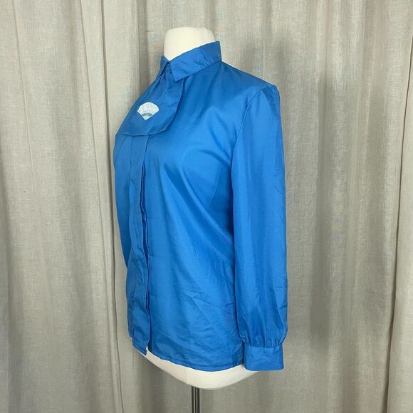 Vintage Blouse Womens Size 14 Blue Long Sleeve Shirt Button Secretary 80s 90s - Picture 6 of 10